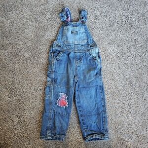 OshKosh B'gosh Blue Denim Overalls Plaid Flannel Lining